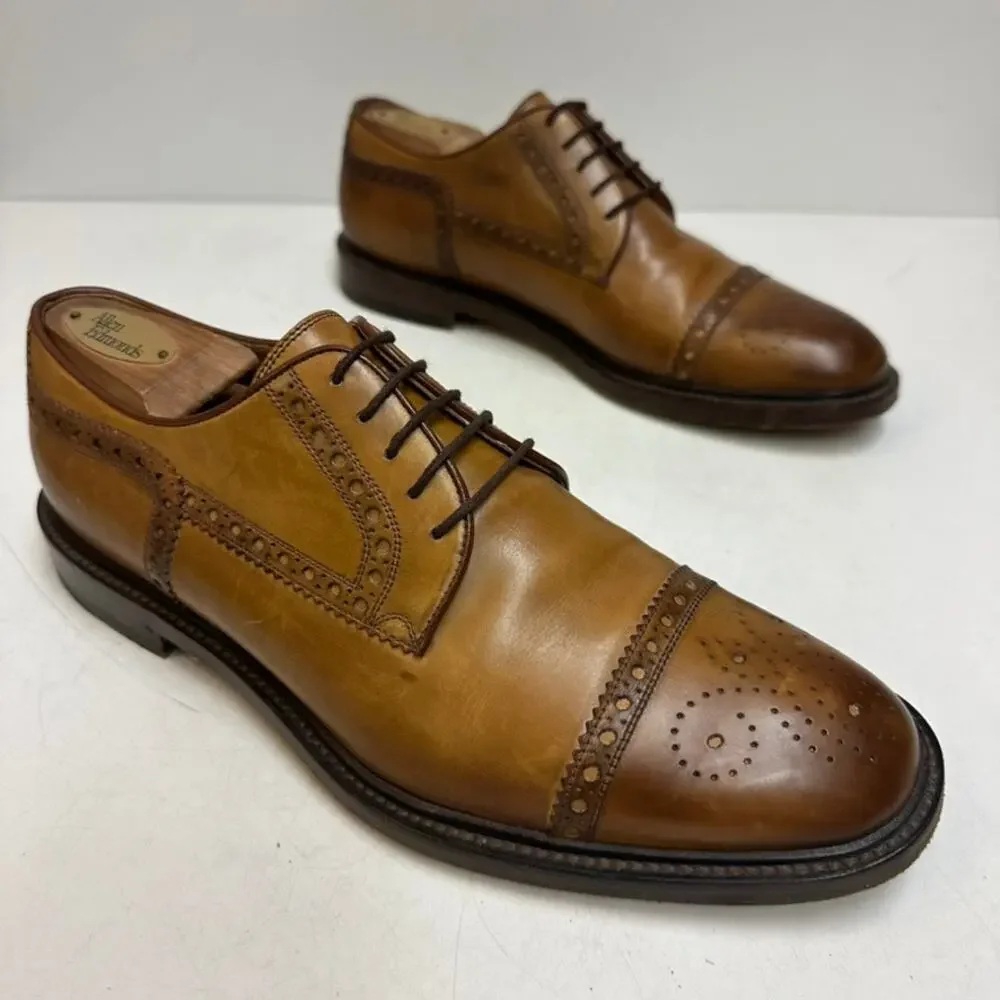 VGUC Gucci Cap Toe Derby Brogue Burnished Tan Calf Cognac Made in Italy US 9.5 D